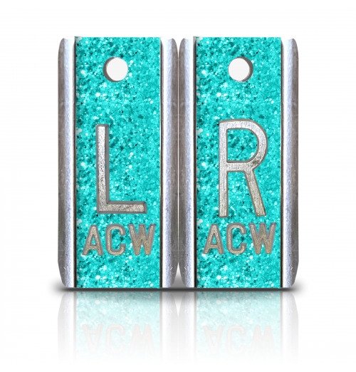 1 1/2" Height Aluminum Elite Style Lead X-ray Markers, Tiff Blue Glitter Color